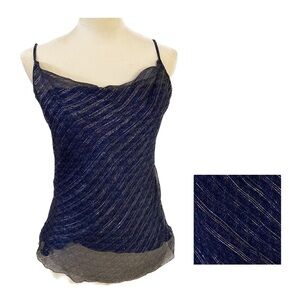 Blue Floral Spaghetti Strap Top with Gold & Silver Accents - Size S